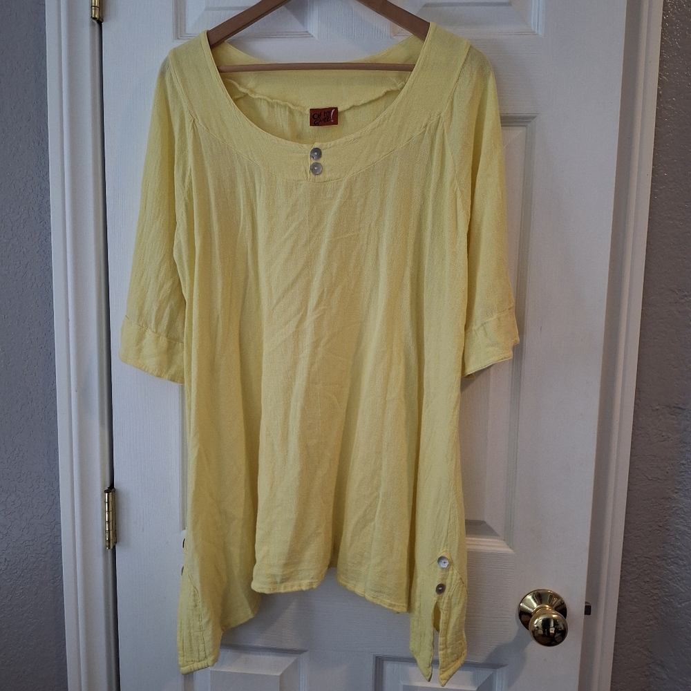 Oh My Gauze! Asymmetrical Short Sleeve Tunic Top Sz 1 Sm 6-10 Lagenlook Oversize